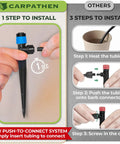 Hand demonstrating 30 Pcs Drip Irrigation Emitters With Push To Connect Adjustable 360 Degree Drip Emitters On Six Inch Stake