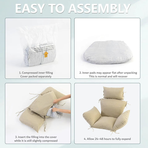Assembly guide for Weatherproof Egg Chair Cushion With 8 Secure Straps Water Repellent Faux Linen Cover Removable And Machine Washable