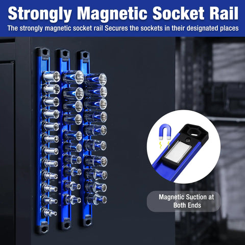 Heavy Duty Magnetic Socket Organizer Tray With Rock Solid Aluminum Frame And Quarter Inch Drive Rail Designed To Keep Your Daily Drivers Locked Up For Smooth Shop Operations