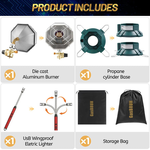 Portable Propane Heater 6200 BTU For Outdoor Camping And Hunting With Windproof Lighter Cordless Gas Heater components