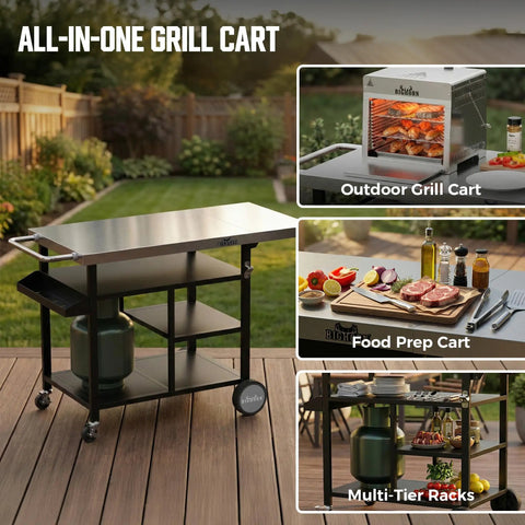 Stainless Steel Grill Cart And Pizza Oven Table With Wheels For Infrared Grills Universal Outdoor BBQ Station Built To Last Fits Ooni Ninja Gozney And More Sturdy Prep Surface With Ample Storage Shelf And Mobility