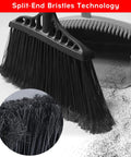 Heavy Duty 3 Pack Broom Set With 55 Inch Telescoping Pole And Padded Eva Grip showing split-end bristles for effective cleaning.