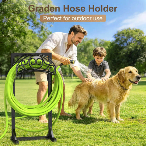 Freestanding Garden Hose Stand With Heavy Duty Water Hose Holder And Tool Hooks Four Anchoring Spikes Holds Up To 150 Ft Of Hose Rust Resistant Coating