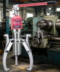 Heavy Duty Hydraulic Bearing Puller Set Featuring 3 Jaw Hub Separator Designed For Tough Mechanical Jobs In Every Home Garage Using Carbon Steel Construction That Stops Rust While Pumping Up To 30 Ton Force To Remove Stuck Stuff Like A Badass Boss. 30 ton 3-jaw carbon steel puller in workshop