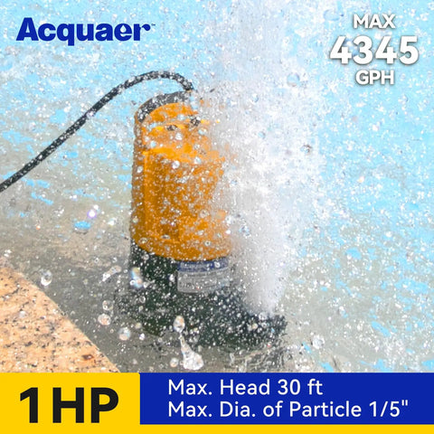 1 HP Submersible Sump Pump With 4345 GPH High Flow For Quick Water Removal In Hot Tubs Pools Basements And Garden Ponds