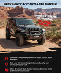 Jeep equipped with Three Quarter Inch D Ring Shackle Two Pack With Forty Five Thousand Pound Break Strength Built Tough Seven Eighth Inch Pin Anti Theft Screws Isolator And Washer Kit For Tow Straps Winch Truck And Vehicle Recovery Red.