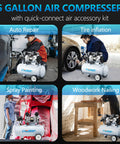 Quiet 68dB 5 Gallon Oil-Free Air Compressor For Woodworking And Garage Use, auto repair, tire inflation, spray painting, nailing