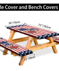 Flag Inspired Picnic Table Cover With Bench Covers, Waterproof Elastic Fitted Tablecloth for 72x30 table, 72x12 benches, patriotic design