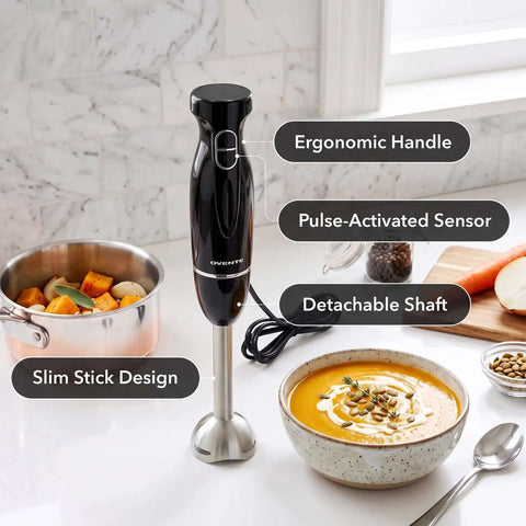 Straight Up Top Tier 300 Watt Corded Hand Blender With Two Quick Speed Modes For Silky Soups Dips And Creamy Protein Shakes Hella Easy Black Kitchen Staple with ergonomic handle and slim design.