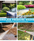 No Sweat Battery Powered Cordless Car Washer With Badass Handheld Pressure Cleaner used on car, flowers, patio, and bike.