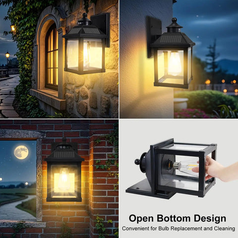 2 Pack Solar Wall Lights Outdoor Motion Sensor Sconce Dusk To Dawn LED Porch Lights Waterproof Wall Mounted Fixtures.