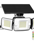 Beefy 1200 Lumen Solar Flood Light Outdoor Waterproof With Dual Motion Sensor, 3 adjustable heads, remote, black solar panel, white lights