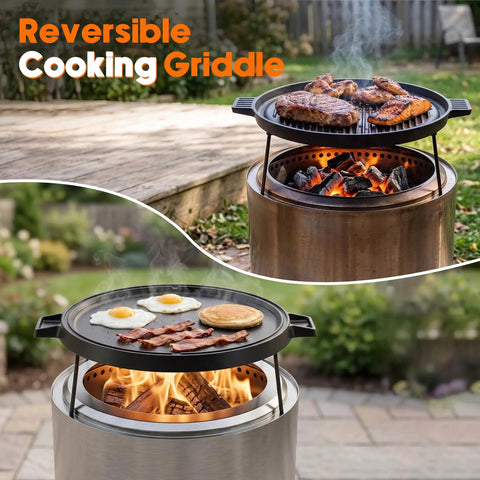 Cast Iron Griddle Pan For Solo Stove Ranger Fire Pit 14 Inch Cooking Surface Double Sided Reversible Grill With Detachable Legs