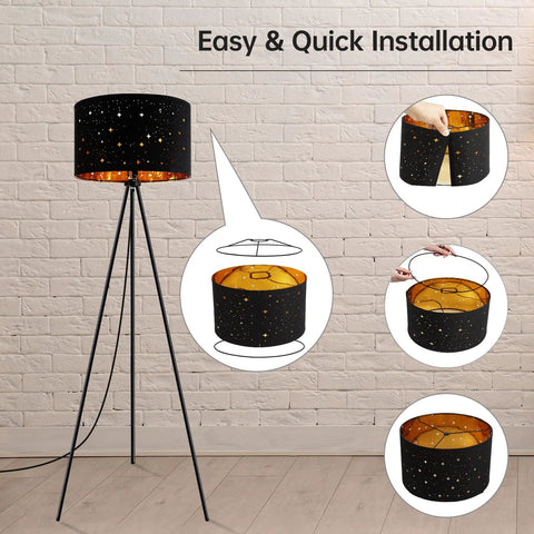 Tripod Floor Lamp With 8W LED Bulb Mid Century Style Standing Lamp Decorative Fabric Shade and installation guide