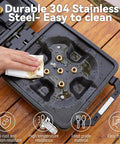 Cleaning surface of Two-Burner Propane Camping Stove With Windshield, 30000 BTU, Foldable Design, Independently Adjustable Heat, Green