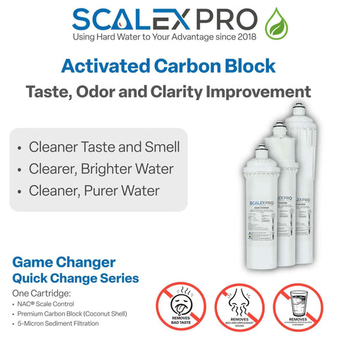 Game Changer 10in Water Filter Replacement with NAC Scale Prevention and Coconut Shell Carbon Block Filtration Eliminates Chlorine and Odors
