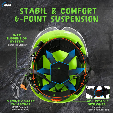 Top view of ANSI Z89 1 Approved Hard Hat With Adjustable Visor And Venting Bright Yellow Safety Helmet showing 6-point suspension system.