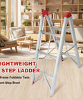 3 Step Folding A Frame Ladder, Portable Lightweight Aluminum, Dual Axis Fold Design, Ultra Compact Grab And Go For Home, Garage And DIY Projects, Easy To Carry And Store, Sturdy High Strength Construction For Safe Reaching in living room