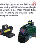 Dual Headlamp Welding Helmet Light With Hood Mount And USB Rechargeable LED Dimmable 300 Lumen on mask and detached