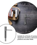 Top Notch Retractable Indexing Plunger Pin Made From Heavy Duty Stainless Steel With A Spring Loaded Latch And M8 Thread sitting on a wooden surface.