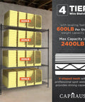 4 Tier Heavy Duty Wire Shelving Unit With Wheels And Leveling Feet, 60 Inch Wide Garage Storage Rack, black steel open shelves in garage