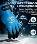 All-Weather 100% Waterproof Winter Gloves For Men And Women XXL With Double-Layer Latex shown underwater with water droplets