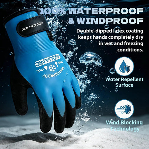All-Weather 100% Waterproof Winter Gloves For Men And Women XXL With Double-Layer Latex shown underwater with water droplets