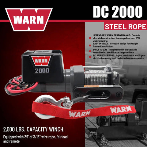 2000 Lb 12V Electric Winch with Steel Cable, Hook and Corded Remote showcasing compact design for trailers and ATVs.