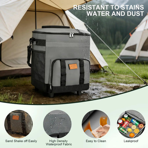 Beast Rolling Cooler Bag With Detachable Cart And All Terrain Wheels, 60 Can Capacity in outdoor camp setting