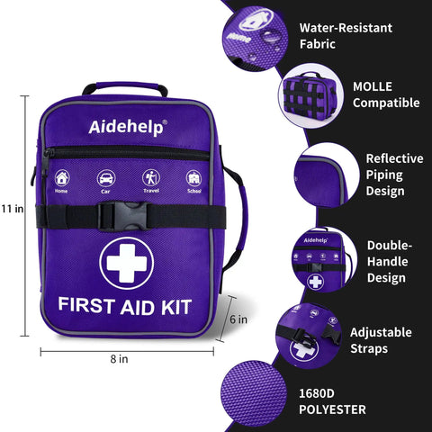 Premium 520 Piece First Aid Kit Large Emergency Medical Kit for Car Home Travel Camping Hiking Backpack And School Purple Color