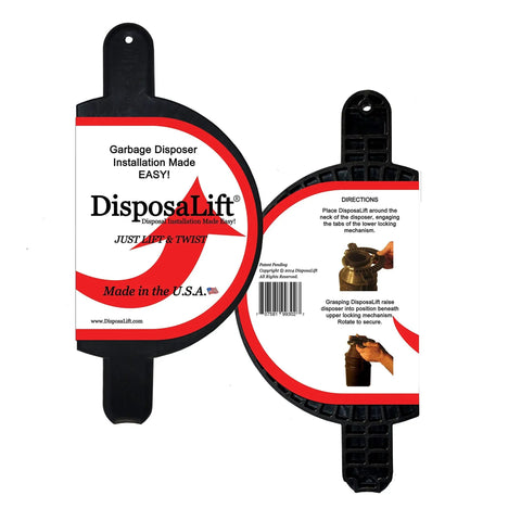 Fast And Easy Garbage Disposal Install Tool That Lets You Set It Up In Under 60 Seconds Without An Extra Hand No Fuss Straightforward Clamp On packaging showing tool and instructions.