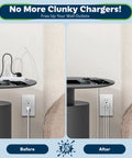 Before and after image of Three Port Type C And A Usb Charging Outlet With Screwless Wall Plate 15 Amp Receptacle Surge Protection White Two Pack.