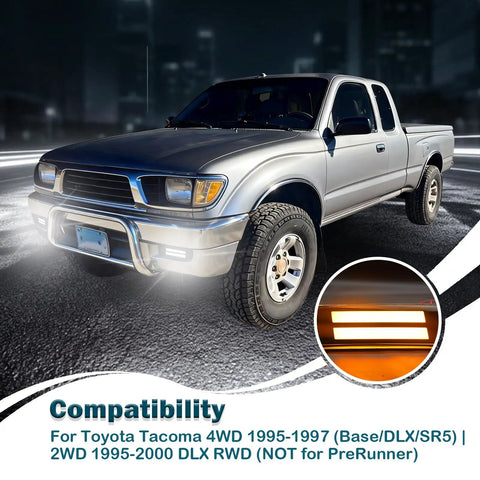 Toyota Tacoma with LED Front Bumper Side Marker Lights DRL Amber Sequential Turn Signal Lamps, 1995-1997 model focus