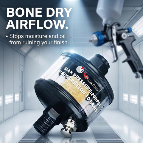 Quarter Inch Inline Air Filter And Water Separator For HVLP Spray Guns And Air Tools Compact 200 PSI Dryer Lightweight Aluminum Moisture Trap AI 304 in use