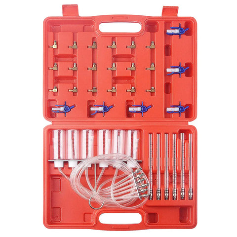 Diesel Injector Flow Meter Diagnostic Kit For 6 Cylinder Engines, Leak Off Test, Quick Read Of Injector Returns, Compatible With Bosch Siemens Delphi Denso Injectors, DIY Friendly Pro Grade Tool in red case