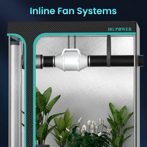 Three Inch Inline Duct Fan Low Noise Beefed Up Performance For Bathroom Basement Kitchen Garage Attic HVAC Blower Fan Durable PP Plastic IP44 Waterproof Dust Resistant UV Resistant Lightweight Easy Install installed in a grow tent.