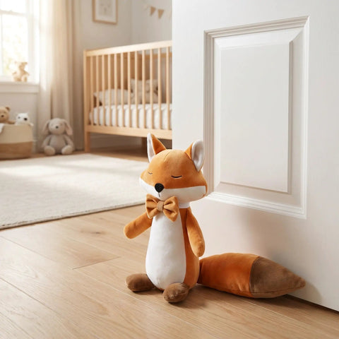 Fox Shaped Plush Door Stopper With Cotton Filling, Heavy Duty Proofing Pinch Guard in nursery setting