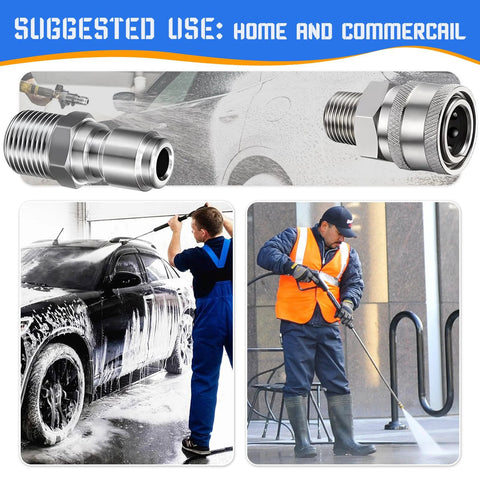 4-pack 3/8 inch stainless steel pressure washer quick-connect fittings with male and female threads for up to 5000 PSI