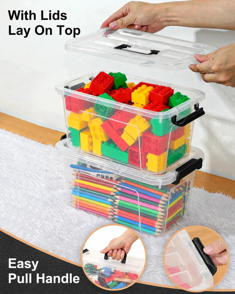 Six Pack Clear Plastic Storage Bins With Lids 7 Quart Stackable Containers Featuring Secure Buckle Seals And Sturdy Handles For A Big Time Clean Room Refresh That Is A Legit Game Changer Day One