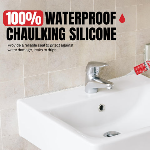 Application of Clear Silicone Caulk Sealant For Kitchen And Bathroom, Waterproof And Crack Proof, Indoor Outdoor Use, 150 Ml Tube on sink