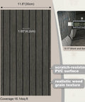 Grey Peel And Stick Wood Wall Panels 3D PVC Wood Slat Wallpaper Renter Friendly 12X197 showing dimensions and texture details.