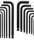 Orange Ball End Hex Key Set 25 Piece SAE Inch Metric Mm Allen Key Combo with labeled sizes in black
