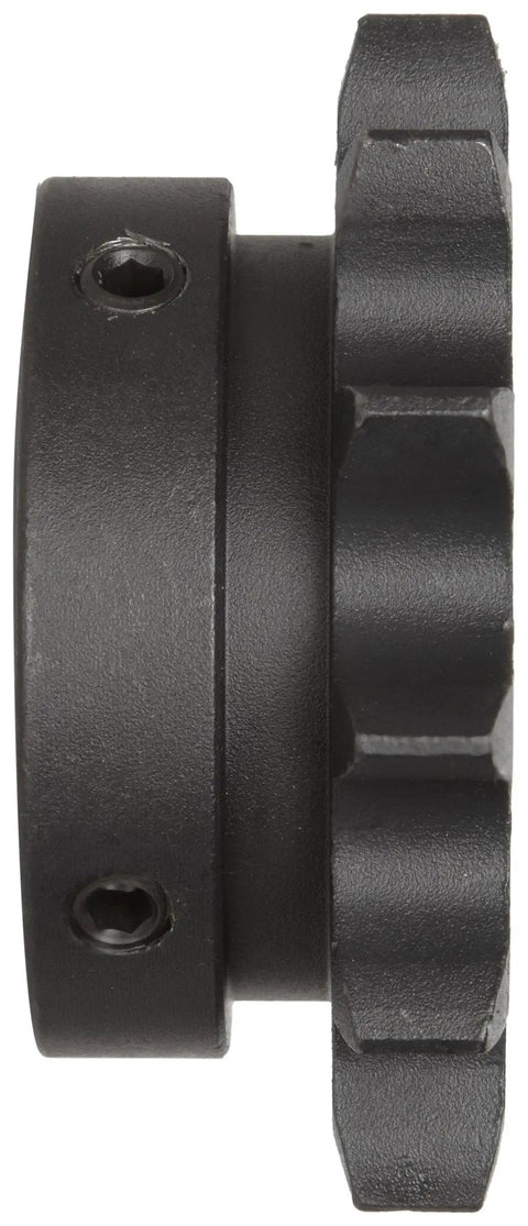 Heavy Duty 12 Tooth Roller Chain Sprocket For Winches Type B Hub side view showcasing 1.25 inch bore and high carbon steel.