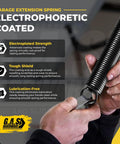 Electrophoretic coated extension spring in hands, highlighting electroplated strength for Beefy 130 Lb Yellow Double Looped Garage Door Extension Spring Bundle for 7 Ft Doors Complete Heavy Duty DIY Hardware Kit with Four 3 Inch Pulleys and Pair of Extension Cables for a Solid Replacement.