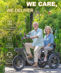 Creek Folding Electric Tricycle for Adults With Passenger Seat and Backrest, 1000W E Trike Reaches 20 MPH, Up to 80 Miles, Fat Tire 3 Wheel Electric Bike, Reverse, Parking, Differential, Gray, with elderly riders