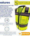 Class II High Visibility Safety Vest Fluorescent Lime Reflective Tape Heavy Duty Construction Workwear Nine Pocket Utility System Day Shift Hustle Ready Surveyor Gear Large shown with multiple pockets and reflective tape.