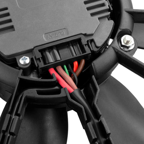 Heavy Duty Engine Radiator Dual Cooling Fan Assembly For Volkswagen Beetle Golf Jetta Passat Rabbit 2005 To 2013 wiring connectors close-up.
