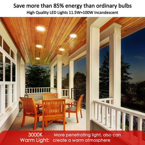 Outdoor patio lit by 2-Pack Motion Sensor Outdoor Flood Light Bulbs PAR38 LED, Dusk To Dawn, Waterproof, 3000K Warm White, 1050 Lumens