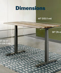 Heavy Duty Dual Motor Electric Standing Desk With Smooth Height Adjustment And Killer Ergonomic Wrist Relief Edge Built On A Solid Frame With Top Shelf Reclaimed Wood Top In Slate For Home Office dimensions showing 60" x 30" top and height from 25" to 50.5".