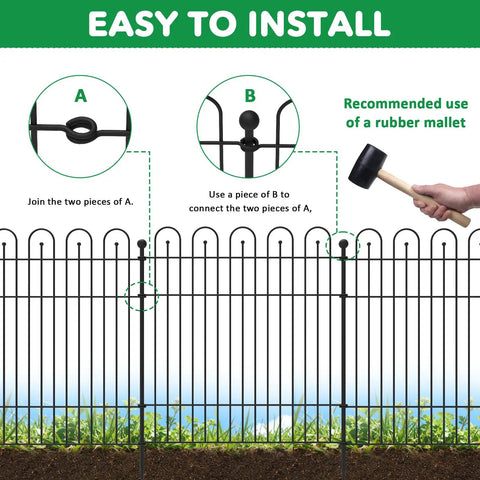 Installation guide for Durable No Dig Garden Fence With Gate 32 Inch Tall Panels 29 Inch Wide Each 10 Panels Rustproof Metal Outdoor Barrier